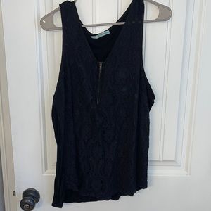 Tank with zip and lace detail